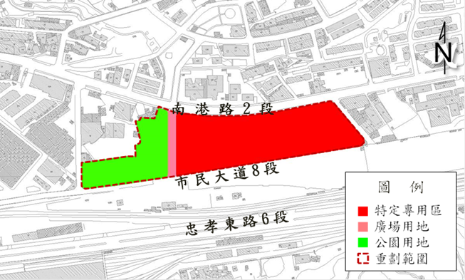 南港區南港段自辦市地重劃區範圍及土地使用分區示意圖