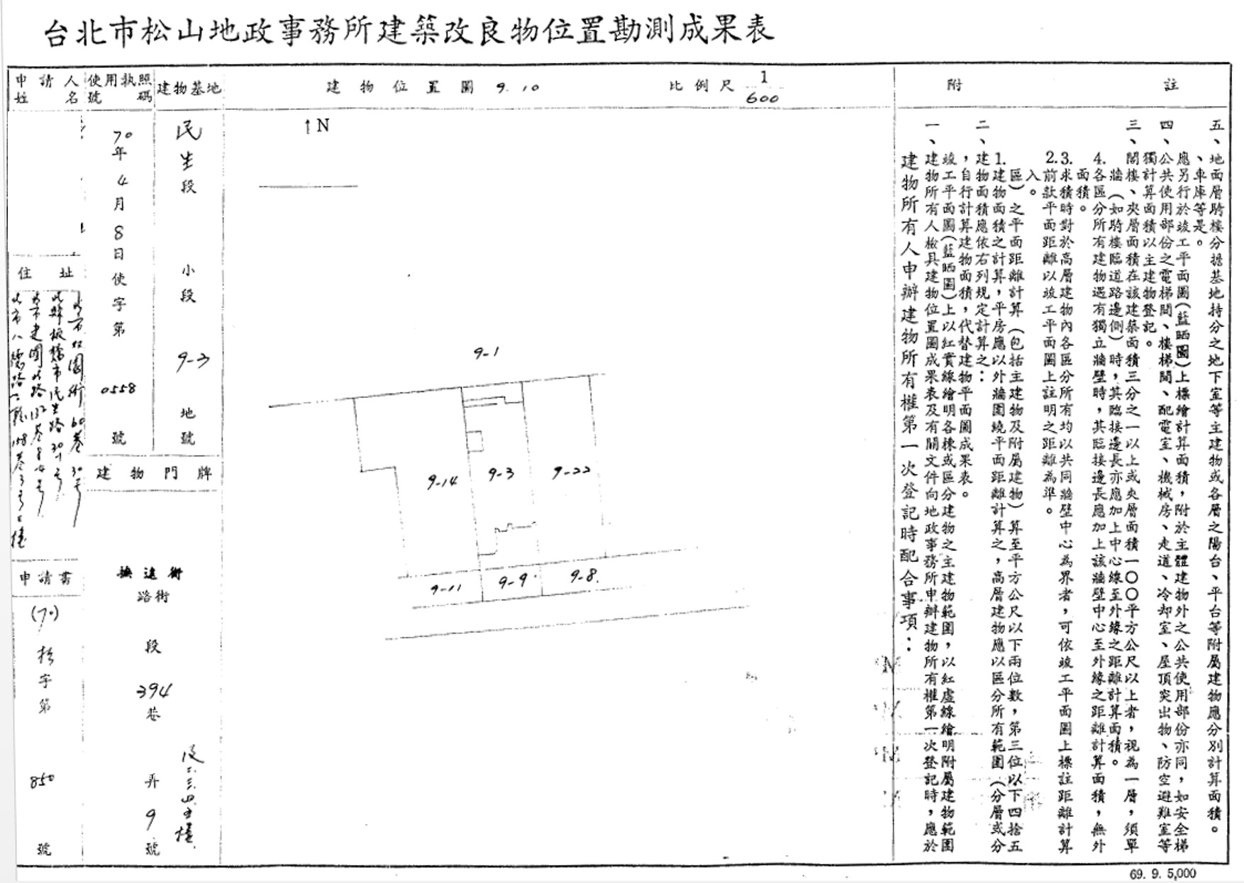 民國70年建築改良物勘測成果表(試辦僅繪製建物位置圖)